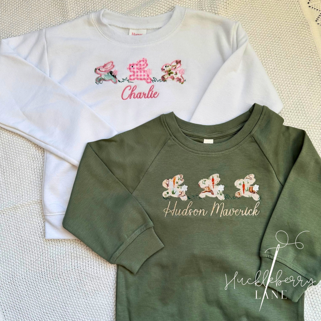 Hippity Hoppity Bunnies Embroidered Crew