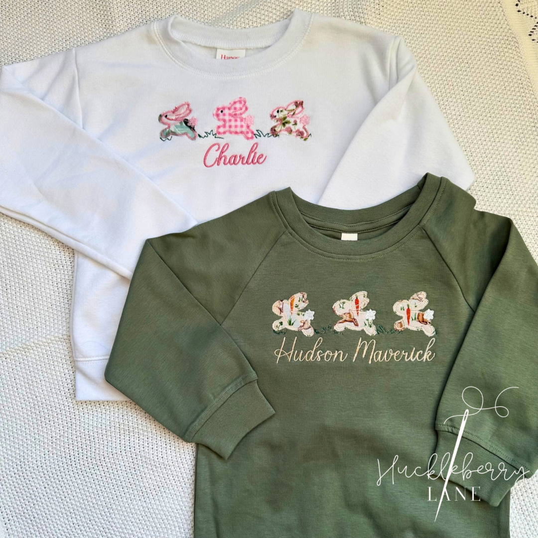 Hippity Hoppity Bunnies Embroidered Crew - Preorder Open through 3/14