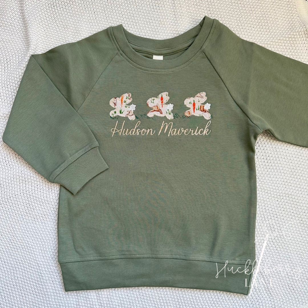 Hippity Hoppity Bunnies Embroidered Crew - Preorder Open through 3/14